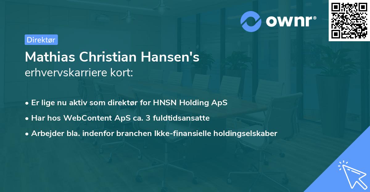 Mathias Christian Hansen's erhvervskarriere kort