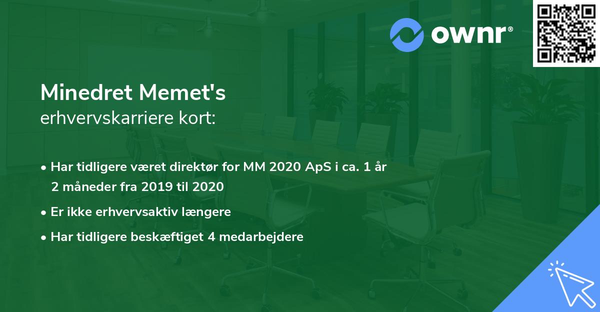Minedret Memet's erhvervskarriere kort