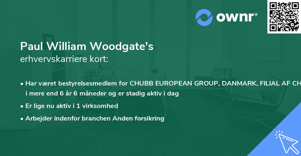 Paul William Woodgate's erhvervskarriere kort