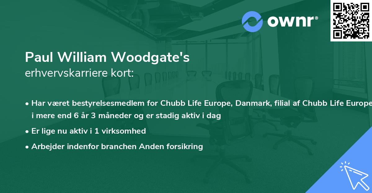 Paul William Woodgate's erhvervskarriere kort