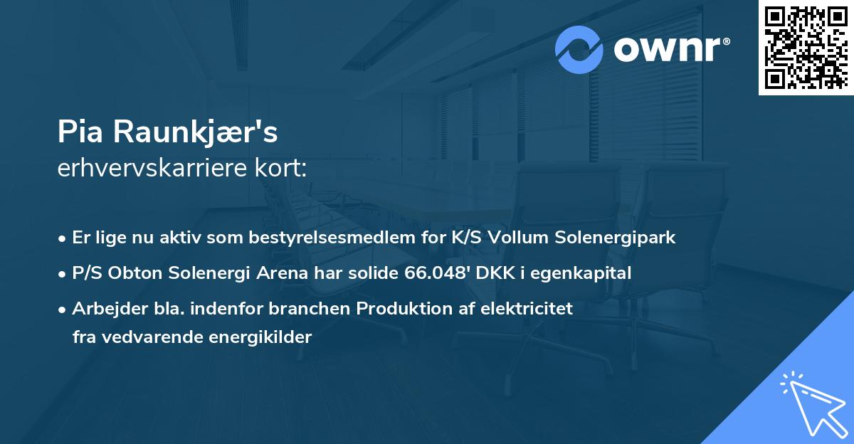 Pia Raunkjær's erhvervskarriere kort