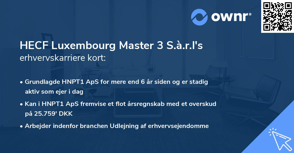 HECF Luxembourg Master 3 S.à.r.l's erhvervskarriere kort