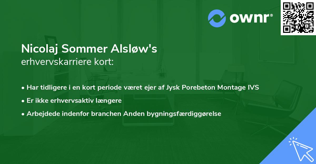 Nicolaj Sommer Alsløw's erhvervskarriere kort