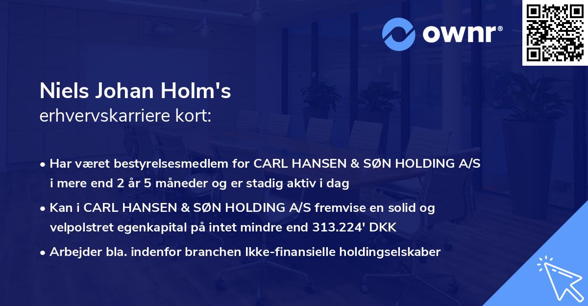 Niels Johan Holm's erhvervskarriere kort
