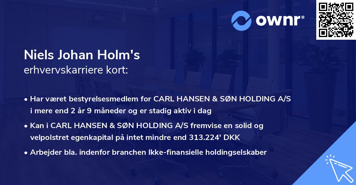 Niels Johan Holm's erhvervskarriere kort