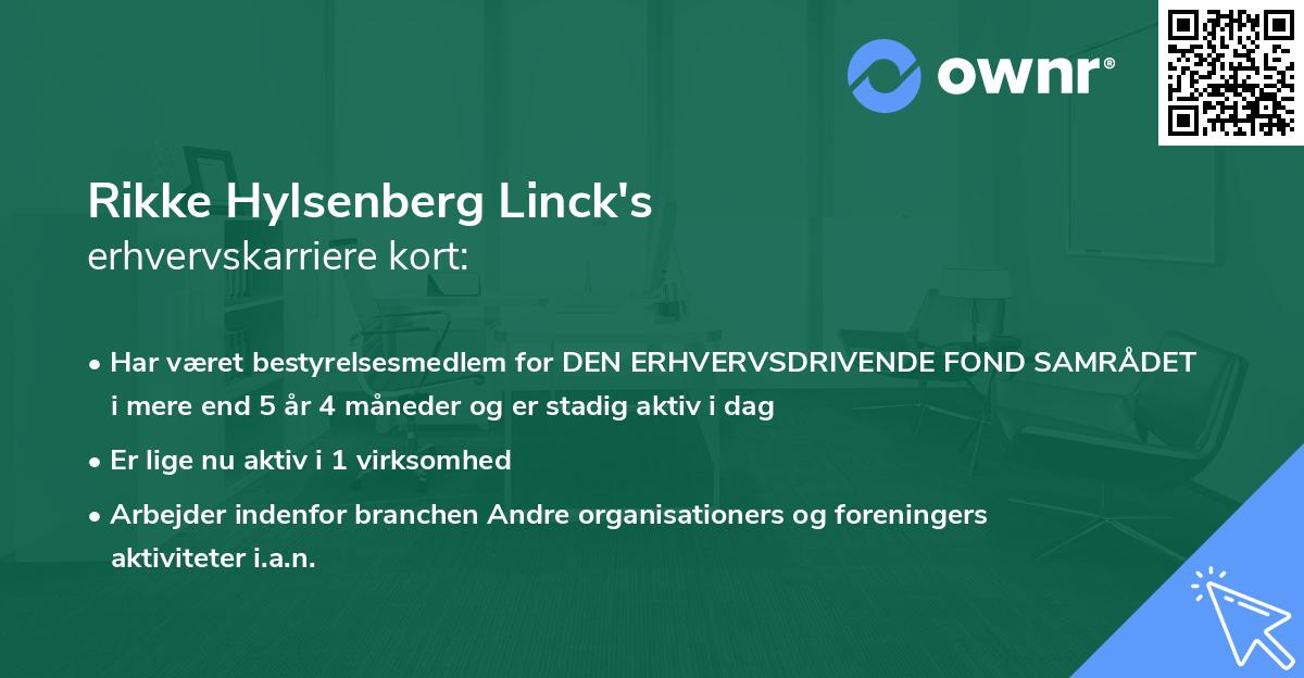 Rikke Hylsenberg Linck's erhvervskarriere kort