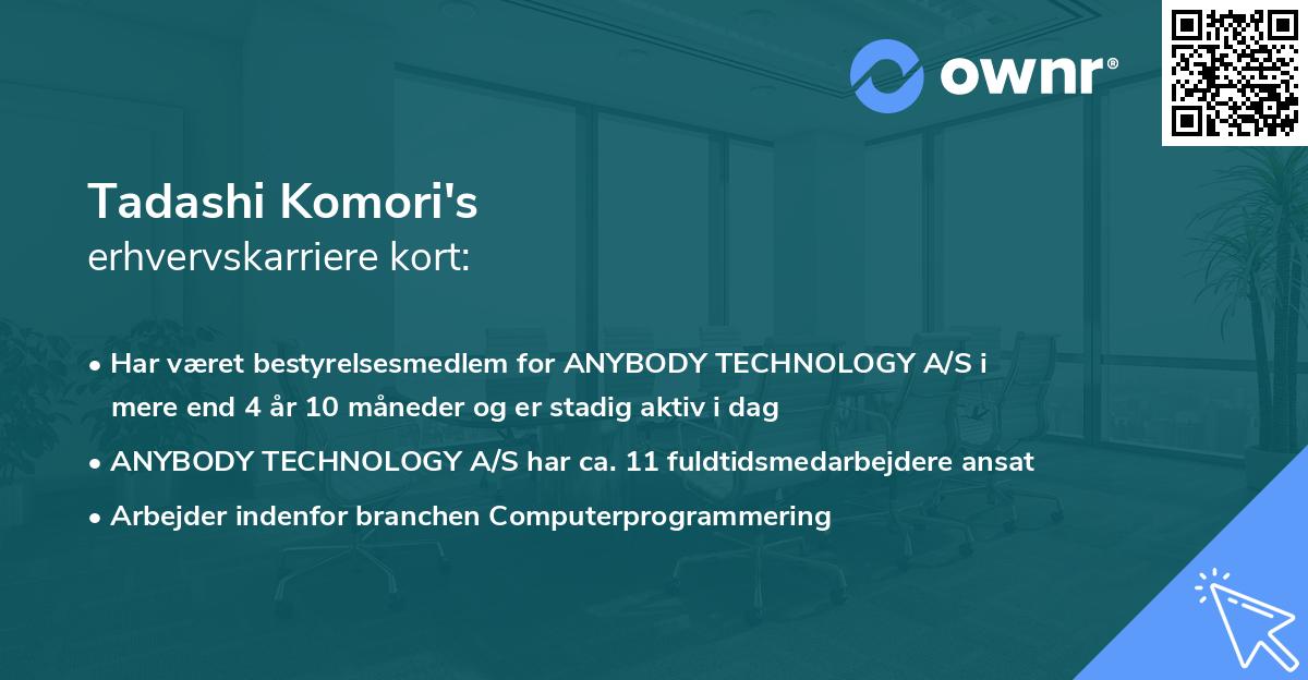 Tadashi Komori's erhvervskarriere kort