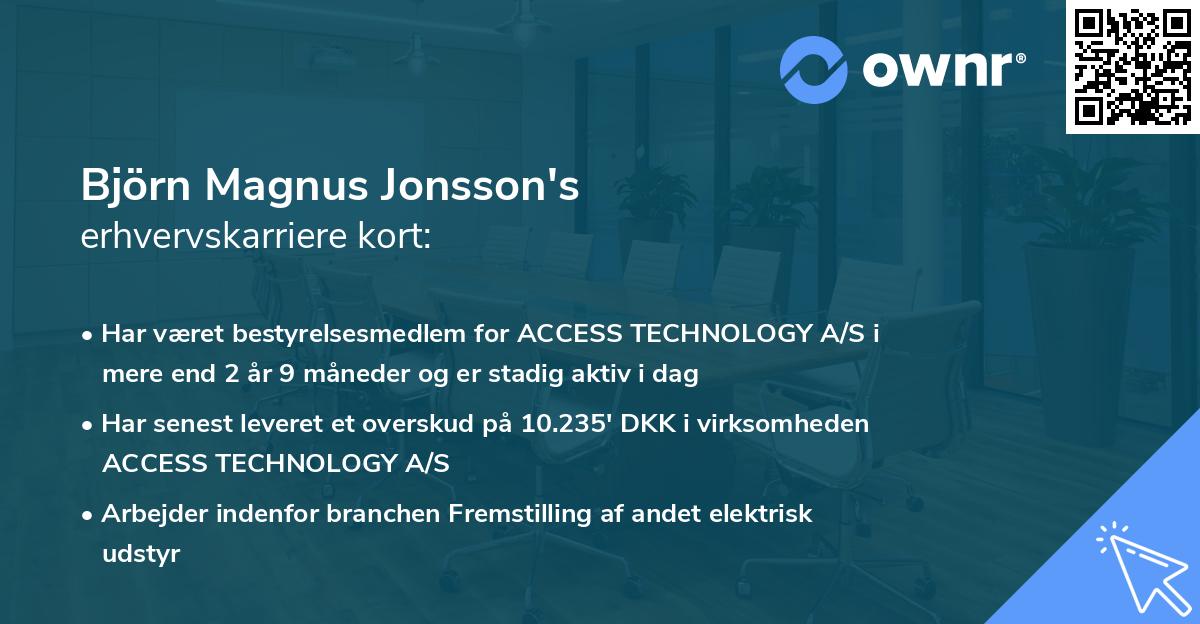 Björn Magnus Jonsson's erhvervskarriere kort
