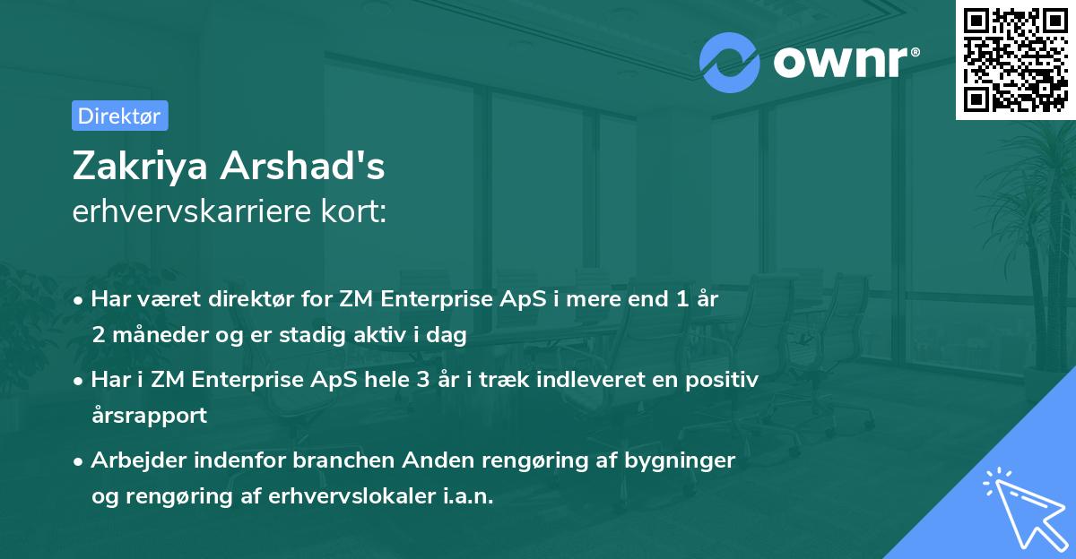 Zakriya Arshad's erhvervskarriere kort