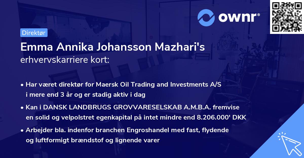 Emma Annika Johansson Mazhari's erhvervskarriere kort