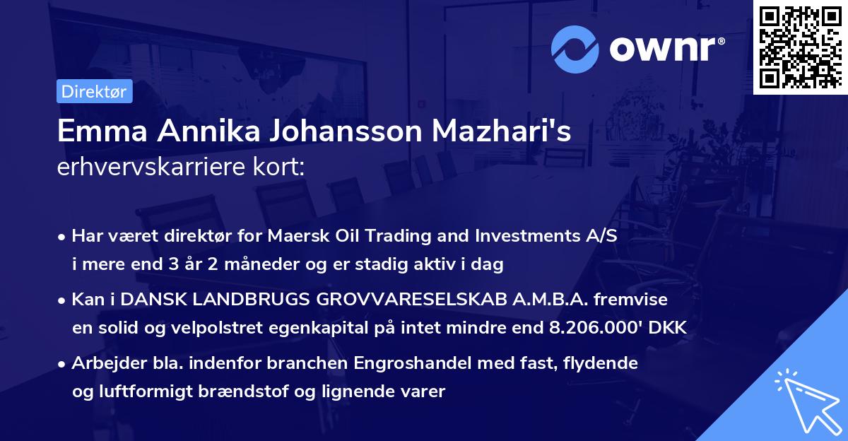 Emma Annika Johansson Mazhari's erhvervskarriere kort
