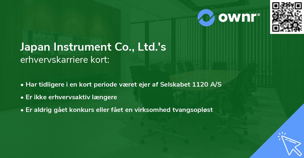 Japan Instrument Co., Ltd.'s erhvervskarriere kort