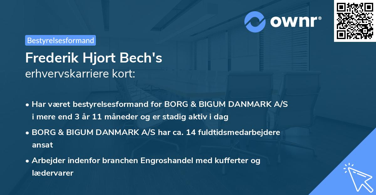 Frederik Hjort Bech's erhvervskarriere kort