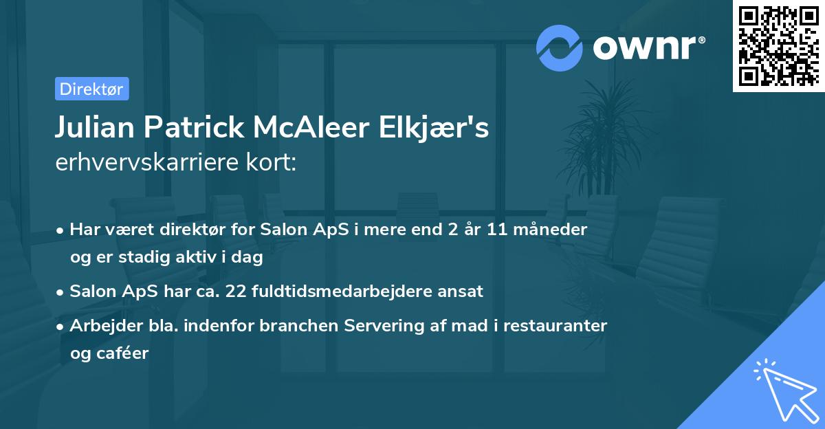 Julian Patrick McAleer Elkjær's erhvervskarriere kort