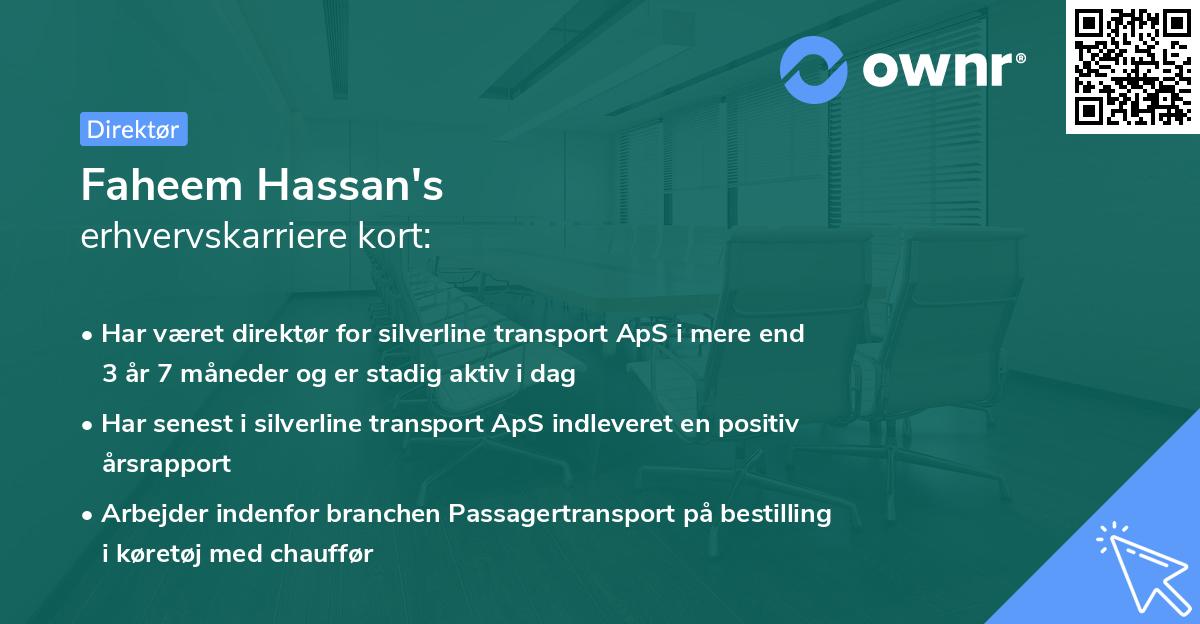 Faheem Hassan's erhvervskarriere kort