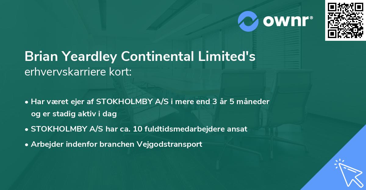 Brian Yeardley Continental Limited's erhvervskarriere kort