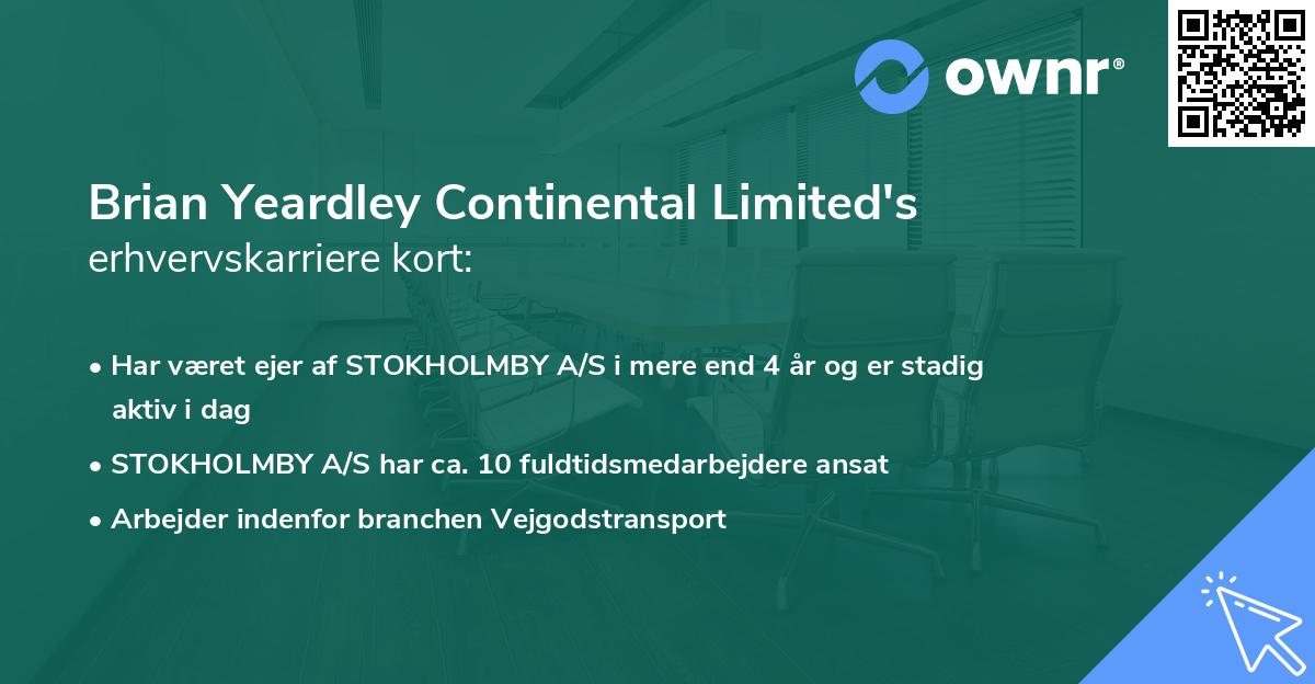 Brian Yeardley Continental Limited's erhvervskarriere kort