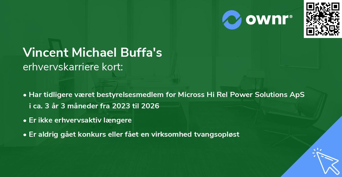 Vincent Michael Buffa's erhvervskarriere kort