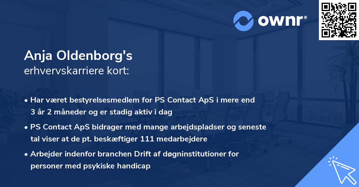 Anja Oldenborg's erhvervskarriere kort
