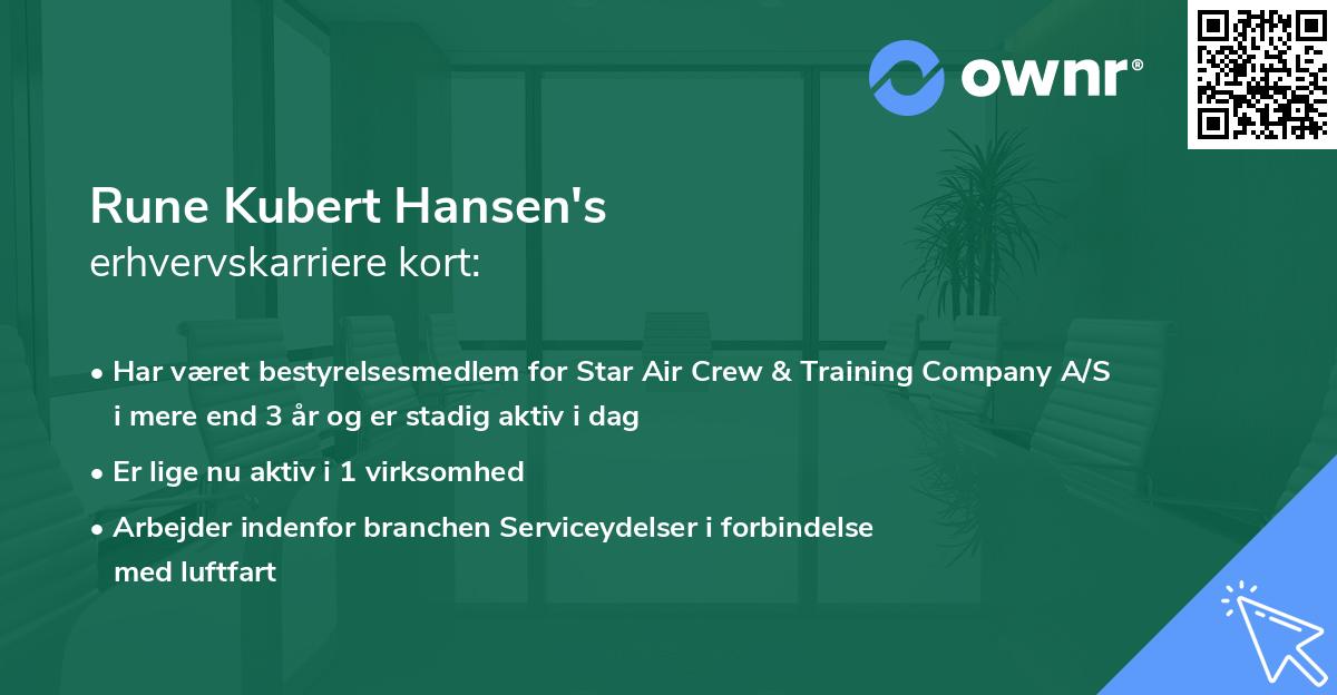 Rune Kubert Hansen's erhvervskarriere kort