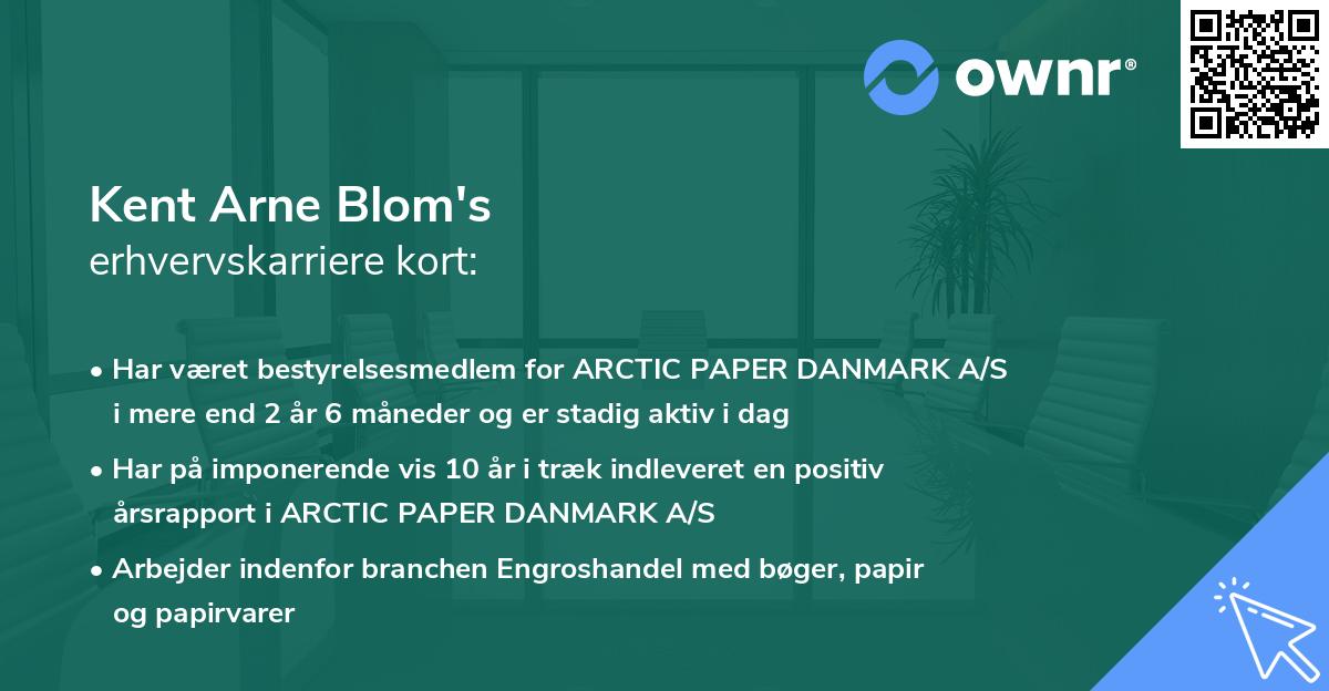 Kent Arne Blom's erhvervskarriere kort