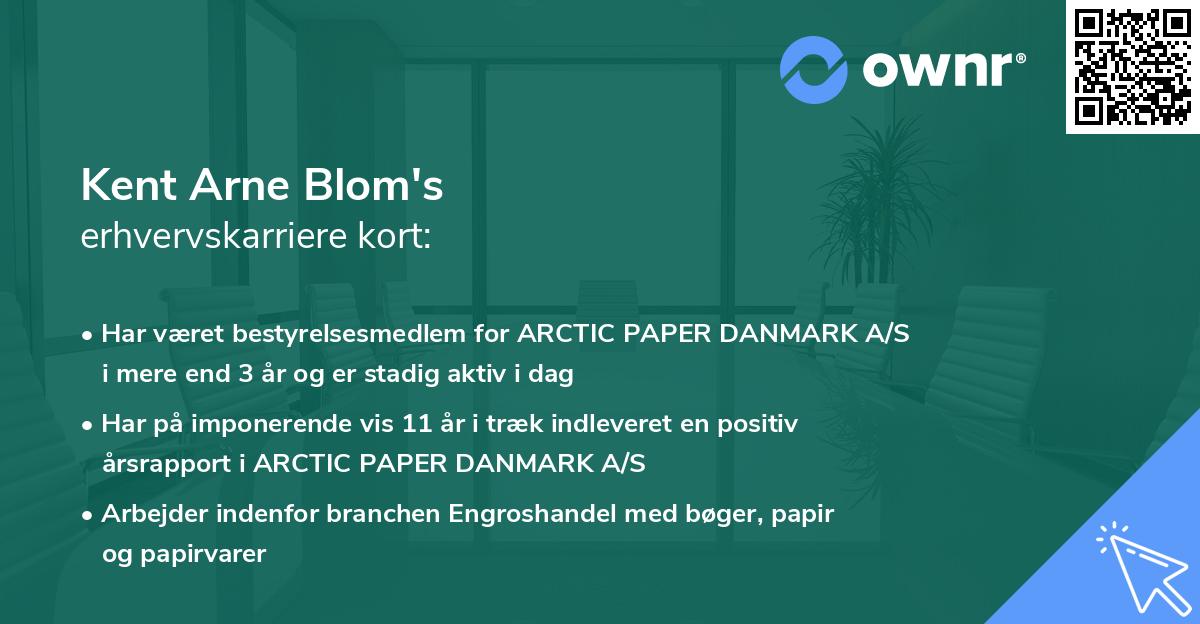 Kent Arne Blom's erhvervskarriere kort