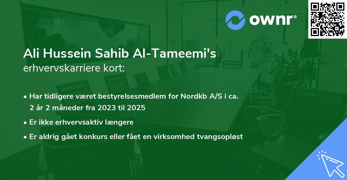 Ali Hussein Sahib Al-Tameemi's erhvervskarriere kort
