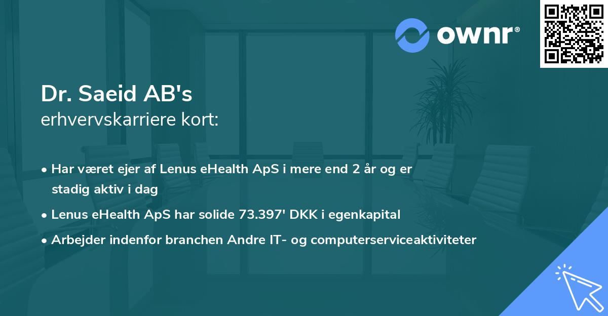 Dr. Saeid AB's erhvervskarriere kort