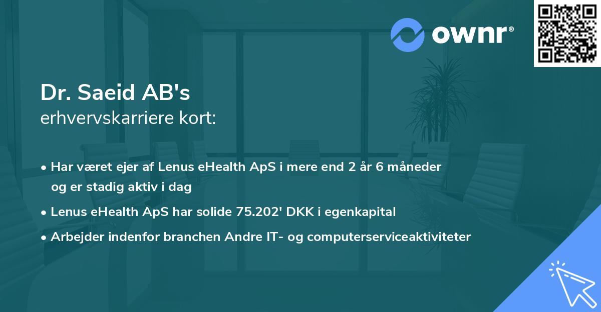 Dr. Saeid AB's erhvervskarriere kort