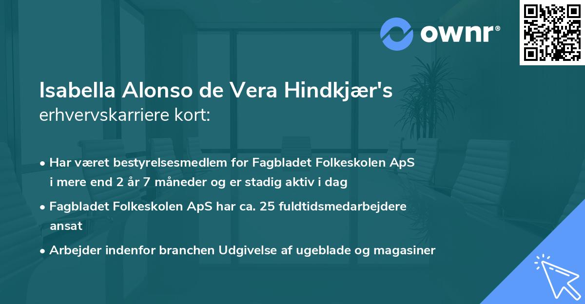 Isabella Alonso de Vera Hindkjær's erhvervskarriere kort