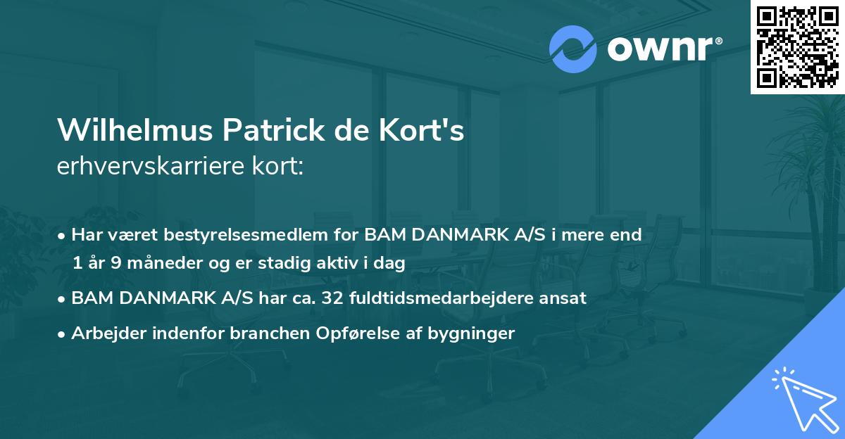 Wilhelmus Patrick de Kort's erhvervskarriere kort