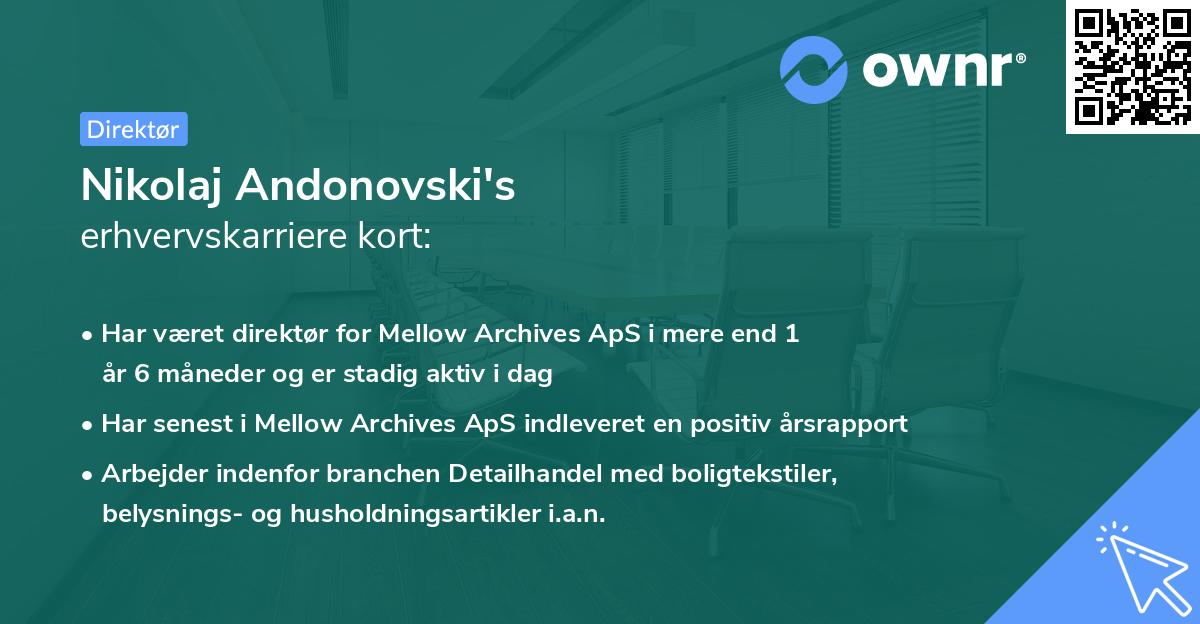 Nikolaj Andonovski's erhvervskarriere kort