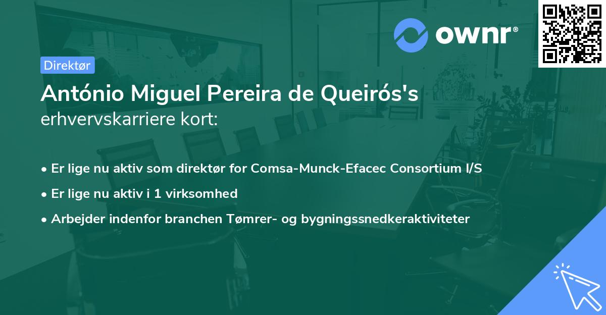 António Miguel Pereira de Queirós's erhvervskarriere kort