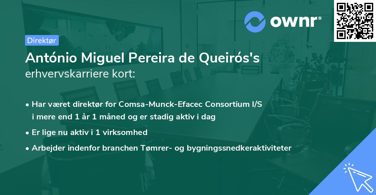 António Miguel Pereira de Queirós's erhvervskarriere kort
