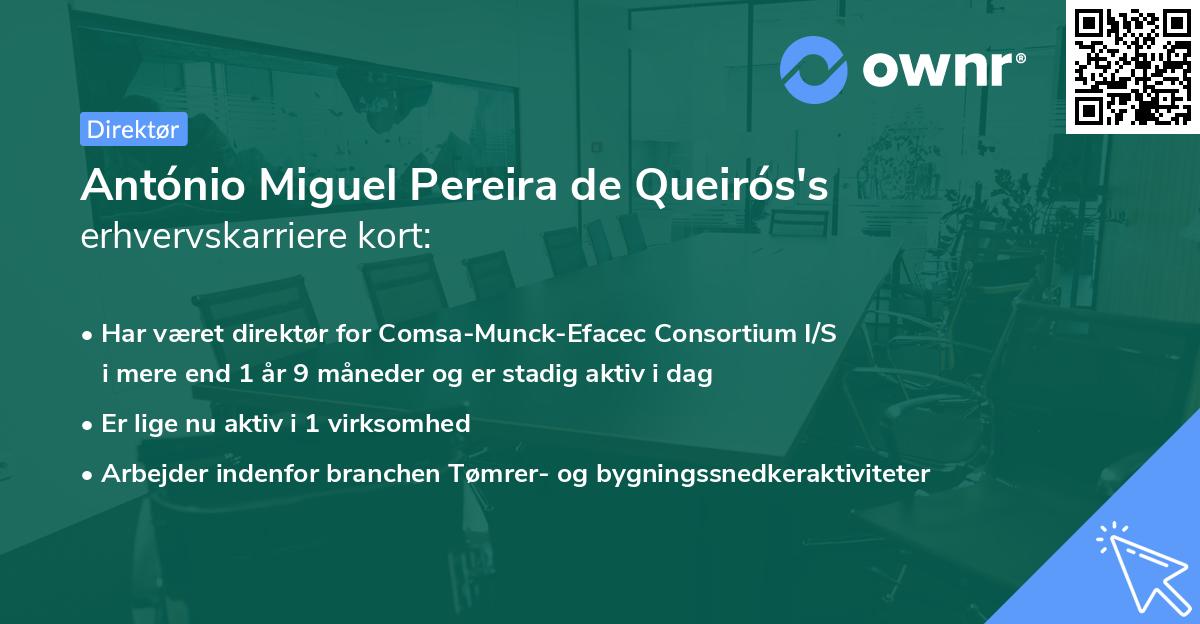 António Miguel Pereira de Queirós's erhvervskarriere kort
