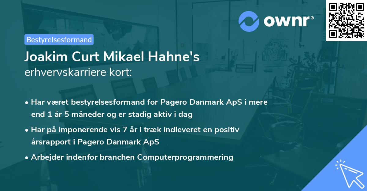 Joakim Curt Mikael Hahne's erhvervskarriere kort