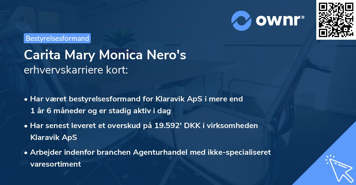 Carita Mary Monica Nero's erhvervskarriere kort