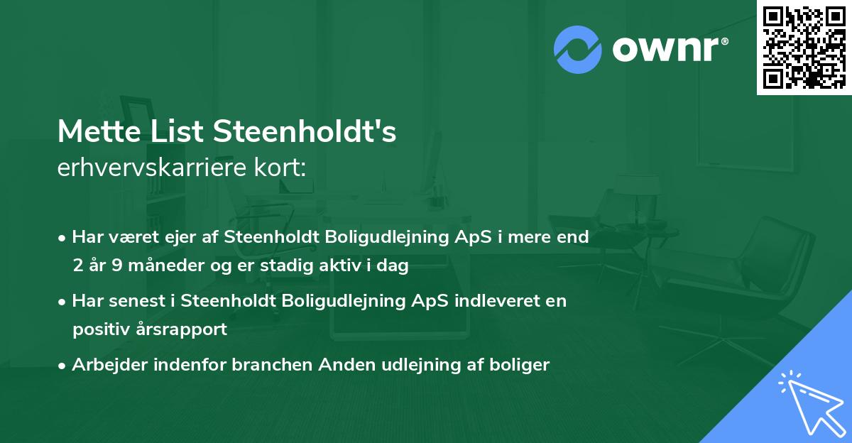 Mette List Steenholdt's erhvervskarriere kort