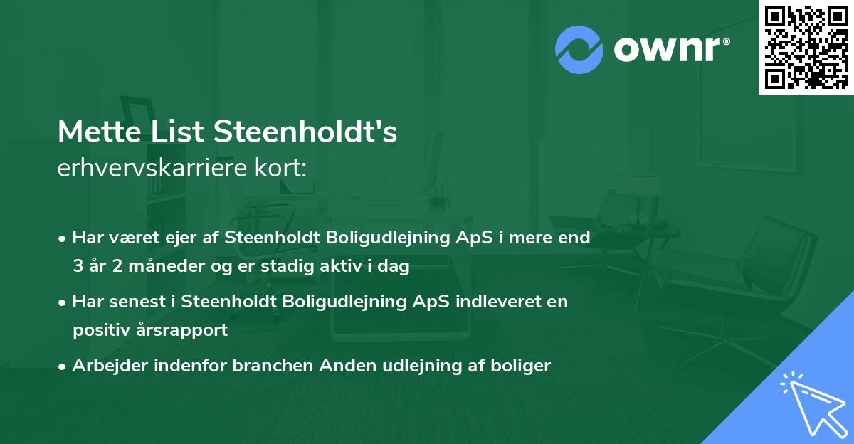 Mette List Steenholdt's erhvervskarriere kort