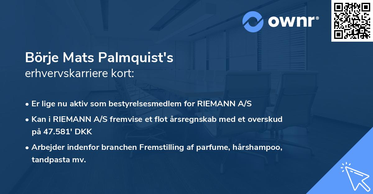 Börje Mats Palmquist's erhvervskarriere kort