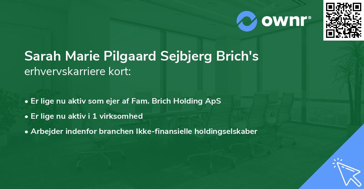 Sarah Marie Pilgaard Sejbjerg Brich's erhvervskarriere kort