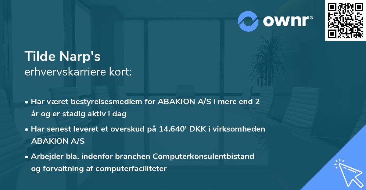 Tilde Narp's erhvervskarriere kort
