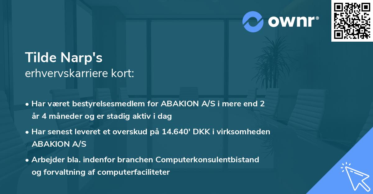 Tilde Narp's erhvervskarriere kort