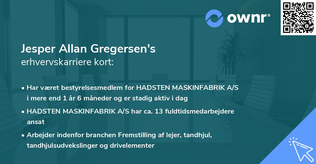 Jesper Allan Gregersen's erhvervskarriere kort