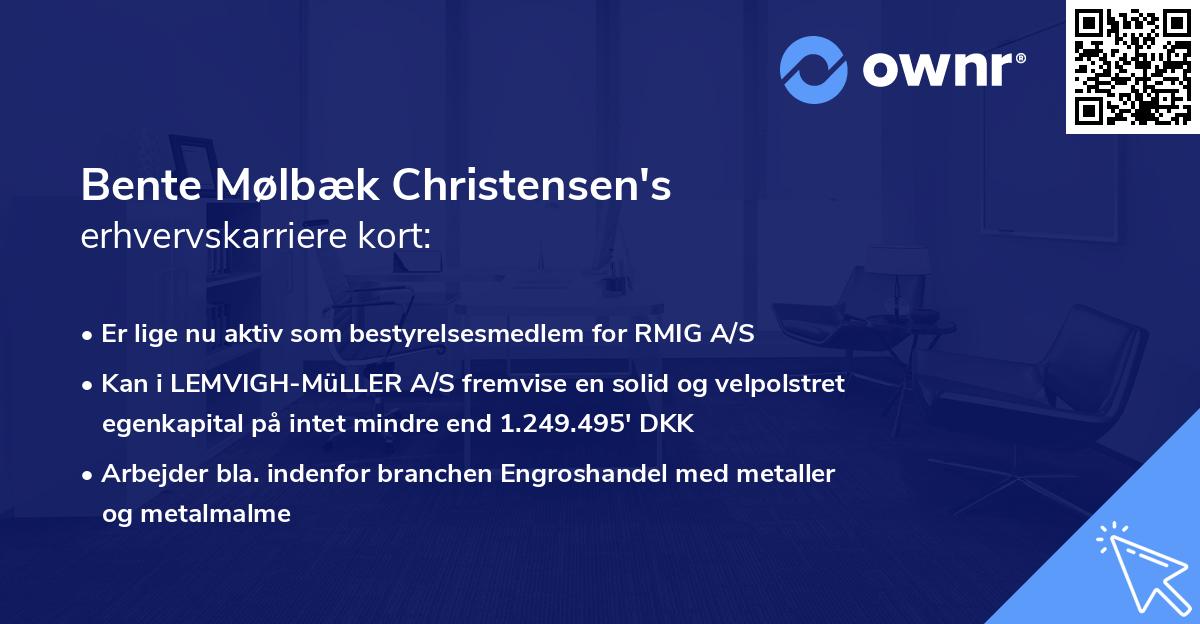 Bente Mølbæk Christensen's erhvervskarriere kort