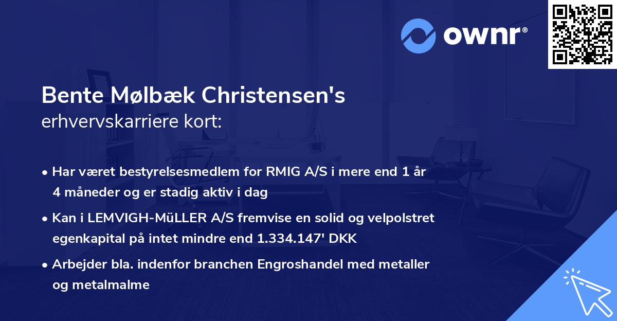 Bente Mølbæk Christensen's erhvervskarriere kort