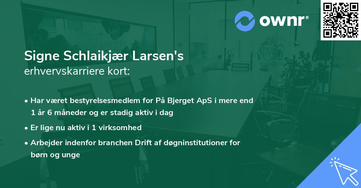 Signe Schlaikjær Larsen's erhvervskarriere kort