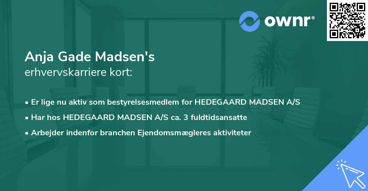 Anja Gade Madsen's erhvervskarriere kort