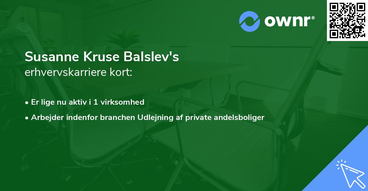 Susanne Kruse Balslev's erhvervskarriere kort