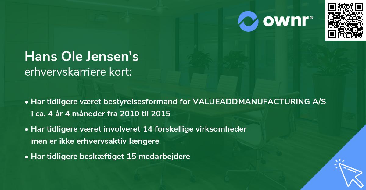 Hans Ole Jensen's erhvervskarriere kort